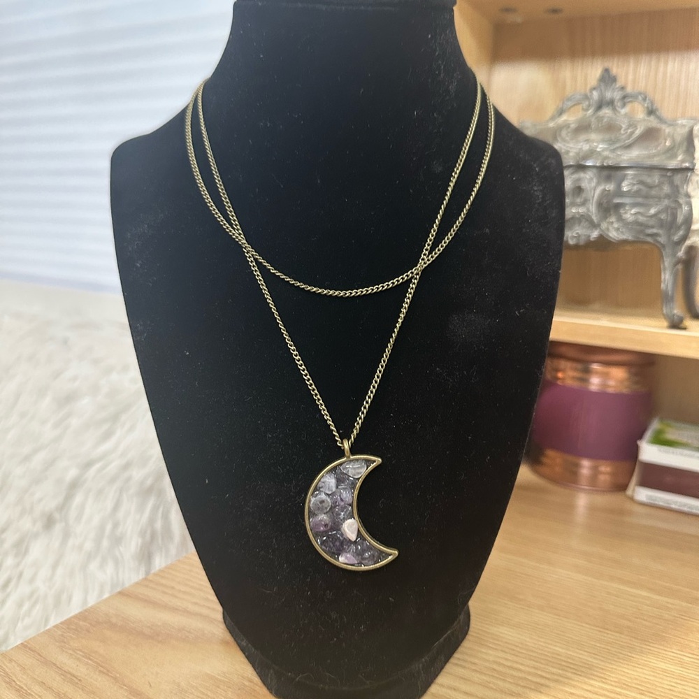 Bronze toned Crescent Moon Pendant Necklace
